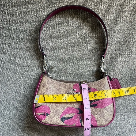 Coach Brown Signature Shoulder Bag with Pink Floral Accents - Picture 9 of 11